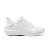 Championes Skechers Bobs Sport Squad Waves para mujer, color blanco. Capellada de durabuck con cordones, detalles en relieve y perforados. Plantilla acolchada Skechers Memory Foam y entresuela contorneada que absorbe impactos.