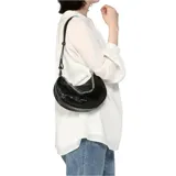 Cartera Guess modelo Amy's Convertible Crossbody, color negro charol, con correa convertible de cadena y ecocuero.