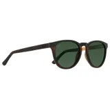 Lentes de sol con montura de madera color marrón oscuro y lentes verdes.