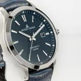 Reloj Jacques Lemans modelo 1-2030C de la línea Hybromatic para caballero, con caja de acero de 43mm, pulsera de cuero y silicona, y resistencia al agua de 10 ATM.