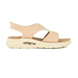 Sandalias color beige con plataforma blanca y suela marrón.