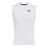 Musculosa negra Under Armour HeatGear de compresión, sin mangas y con logo blanco en el pecho.