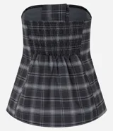 Blusa sin breteles con patrón de cuadros, lastex en la espalda y corte sastreria.