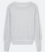 Blusa de manga larga abullonada, con cuello redondo y tejido de punto texturizado.
