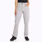 Pantalón de trekking negro desmontable, con cintura elástica, cinturón interno ajustable, bolsillos con cierre y elástico en los tobillos.