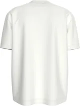 Remera blanca de algodón con cuello redondo y mangas cortas. Estampado frontal con el monograma CK y el nombre de la marca en color gris.
