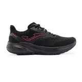 Championes deportivos Joma Rodio Lady 2401, color negro con detalles en fucsia. Capellada de mesh Jacquard transpirable con perforaciones VTS y ajuste termosellado JOMA SPORTECH. Entresuela de phylon y suela de caucho resistente a la abrasión.