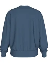 Buzo azul de poliéster con cuello redondo, puños y dobladillo acanalados, corte relaxed y cinta decorativa con el logo de la marca en los laterales.