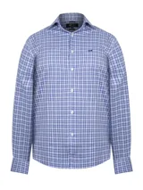 Camisa de manga larga con botones, a cuadros azules y blancos.