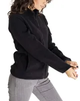 Buzo polar negro de poliéster con cierre frontal completo, cuello alto, bolsillos laterales y bolsillo reflectante con cierre en la manga izquierda.