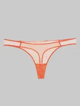 Colaless de encaje color coral con cintura elástica y laterales de tul.