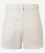 Short pollera corto femenino de sarga color rosa pálido, con cintura con trabillas, bolsillos y cierre delantero tradicional.