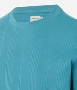 Remera celeste de algodón con poliéster y elastano, corte regular, cuello redondo, manga corta y textura vertical.