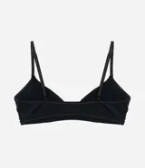 Top de bikini negro con breteles finos regulables y costuras contrastantes en color blanco.