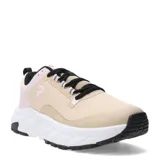 Championes urbanos color beige con detalles en rosa, negro y blanco.