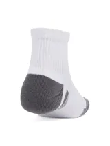 Medias deportivas Under Armour HeatGear de corte tobillero, color negro con detalles en gris y logo de la marca en el tobillo.