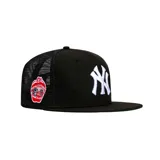 Gorro New Era 59FIFTY negro con logo bordado de los New York Yankees en blanco al frente y parche conmemorativo del All Star Game de 1977 en el lateral.