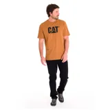 Remera negra de manga corta con logo CAT estampado en el pecho.