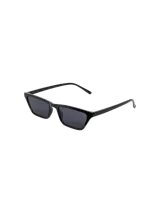 Lentes de sol negros con forma rectangular y patillas delgadas.