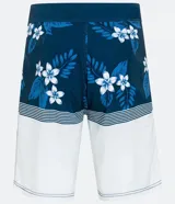 Bermuda de baño para hombre con estampado floral y rayas horizontales.