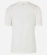 Remera slim de algodón color blanco, con cuello redondo y mangas cortas abullonadas. Estampa frontal con lettering "sweet escape" y dibujo de postres.