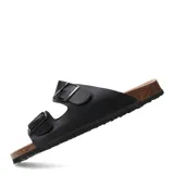 Sandalias de hombre negras con dos tiras anchas ajustables con hebilla, plantilla anatómica de corcho y suela de goma.