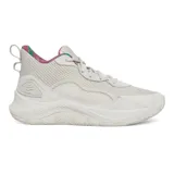 Zapatillas de básquet Under Armour Curry 3Z 24 SDE, color blanco hueso con detalles en verde, fucsia y rojo en el interior.