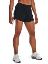Short deportivo azul marino con cintura elástica y calza interior. Logo de Under Armour estampado en negro en la pierna izquierda.