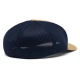 Gorra de béisbol Columbia color beige con paneles traseros de malla azul marino y logo de la marca bordado en el frente.