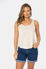 Musculosa blanca estampada con escote redondo y botones.