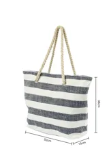 Bolso tipo tote bag con diseño a rayas horizontales rojas y blancas, con asas de soga.