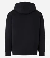 Saco deportivo gris de algodón y poliéster, con capucha ajustable con cordón, cierre frontal con cremallera, mangas largas con puños ajustados y bolsillos laterales.