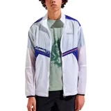 Campera deportiva Diadora T2 Lightweight Wind, color blanco con detalles en azul y naranja.