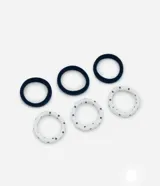 Kit de seis moñas para el pelo sin costura, tres lisas color azul marino y tres blancas con lunares negros.