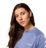 Remera de manga larga Columbia Tidal Tee II para mujer, color azul con logo de la marca en el pecho y en la manga.