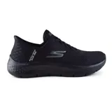 Championes deportivos Skechers Go Walk Flex color negro, estilo slip-on, con capellada de malla y material sintético, cordones elásticos, plantilla Air-Cooled Memory Foam, amortiguación Ultra Go y tecnología Heel Pillow.
