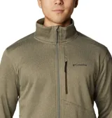 Campera polar Columbia Park View Fleece, color azul jaspeado, con cierre frontal completo, cuello alto, bolsillos laterales con cierre y bolsillo en el pecho con cierre vertical en color verde lima. Cuenta con tecnología Omni-Wick, puños elásticos con orificios para pulgares y protector de barbilla.