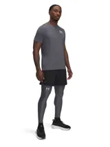 Calza larga de compresión Under Armour HeatGear Armour Leggings, color gris, con cintura elástica con logo y bolsillo lateral.