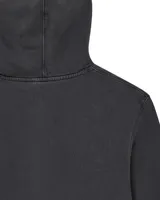 Buzo hoodie negro de algodón con capucha, cordón ajustable y bolsillo tipo canguro.