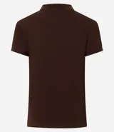 Blusa marrón con cuello polo y escote en V, de manga corta.