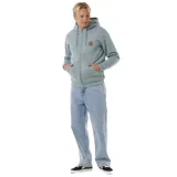 Canguro celeste con cierre frontal, capucha con cordones ajustables, bolsillos laterales y logo de Rip Curl en el pecho.