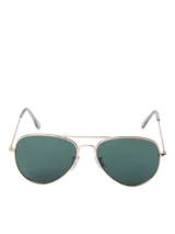 Lentes de sol tipo aviador con montura dorada y cristales negros.