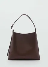 Bolso shopper marrón de poliuretano con asa corta ajustable y asa larga desmontable.