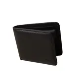 Billetera de cuero color negro con logo de la marca grabado en la esquina inferior derecha.