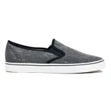 Zapato mocasín slip-on de lona gris con elástico en los laterales y suela blanca.
