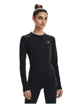 Remera de entrenamiento Under Armour ColdGear Authentics Crew, color negro, de calce ajustado, con mangas largas y logo estampado en el pecho.