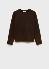 Sweater marrón de punto medio con cuello redondo y mangas largas.