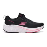 Championes deportivos Skechers Max Cushioning Elite 2.0, color negro con detalles en rosa. Capellada de malla, cordones, plantilla Air-Cooled Goga Mat, entresuela Ultra Go y suela flexible.