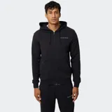 Campera con cierre frontal, capucha con cordón ajustable y bolsillos laterales. Color negro con el logo de Castore en blanco en el pecho.