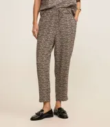 Pantalón de crepé con estampado de cuadros pied-de-poule, corte pijama, cintura alta con lazo y cordón con puntera.